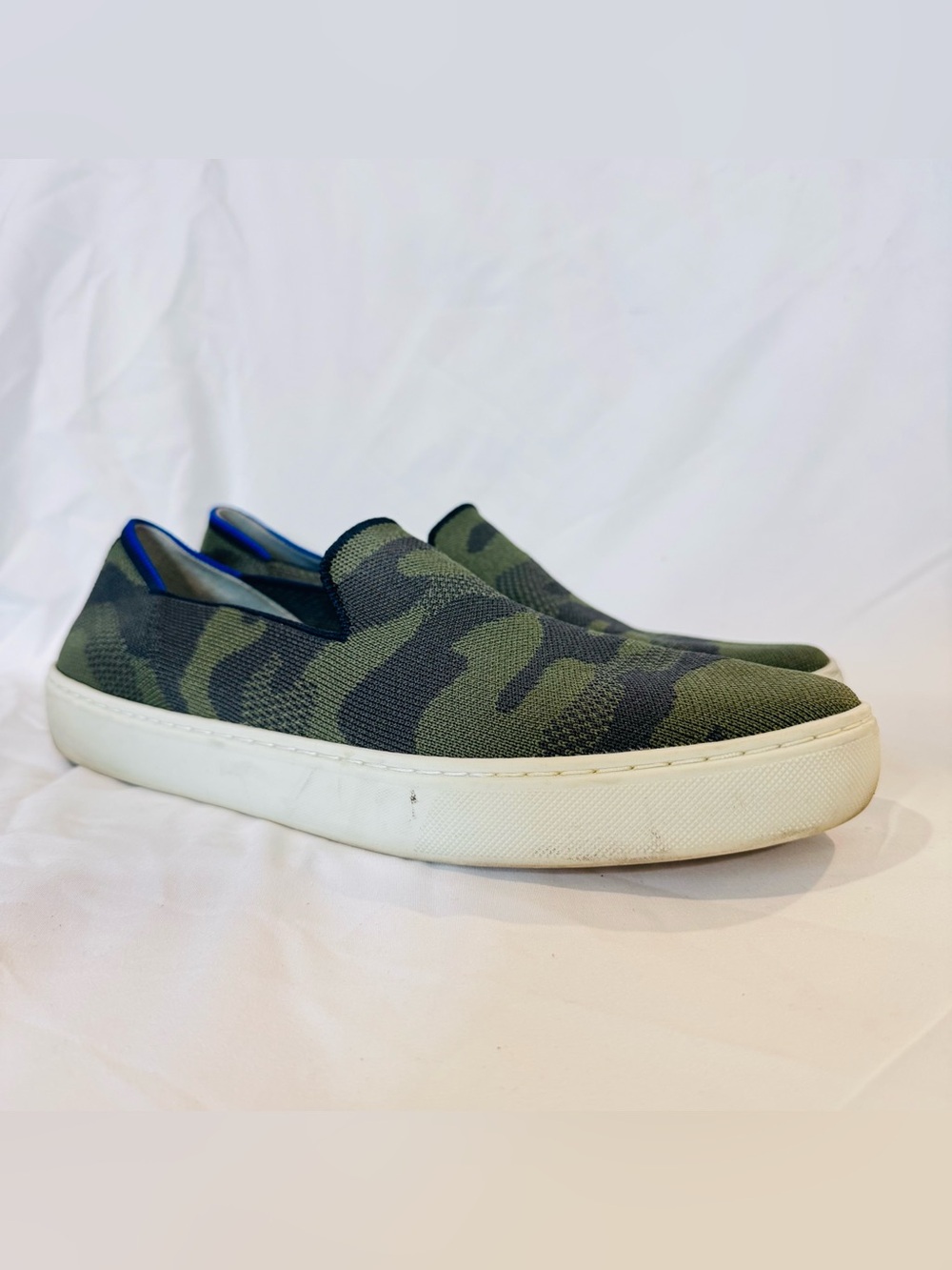 Rothy's Olive & Black Camouflage Knit Slip-On Sneakers